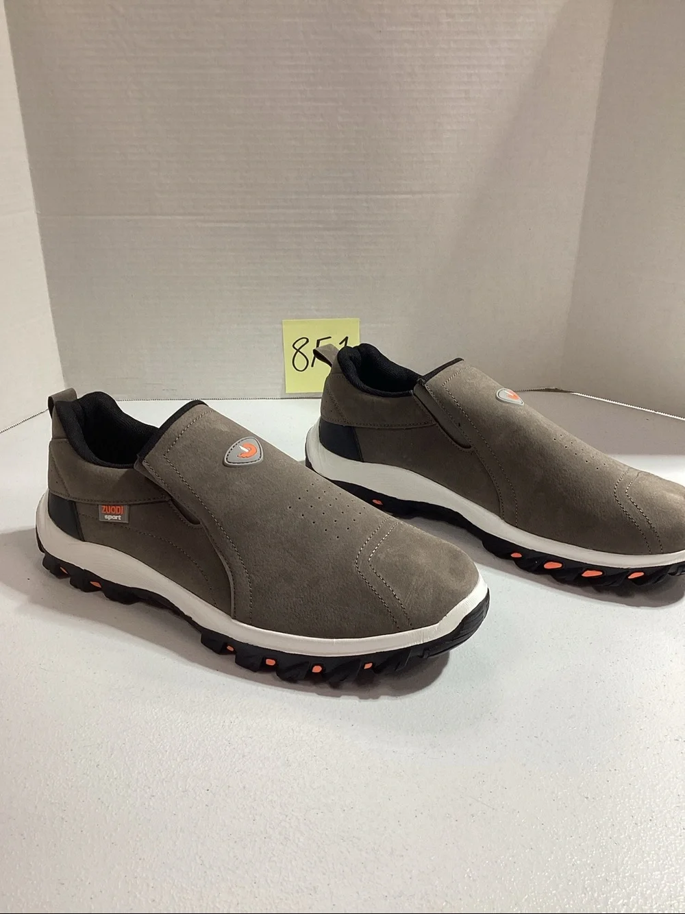 Men's Slip-On Suede Shoes - Gray with Orange Accents